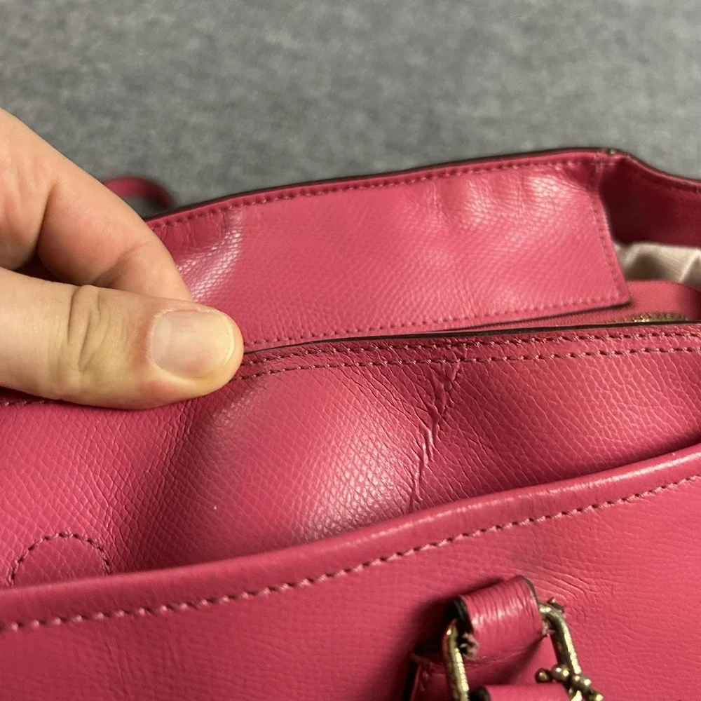 Coach Tote Bag Womens Large Pink Leather Zip Top Shoulder Purse Handbag